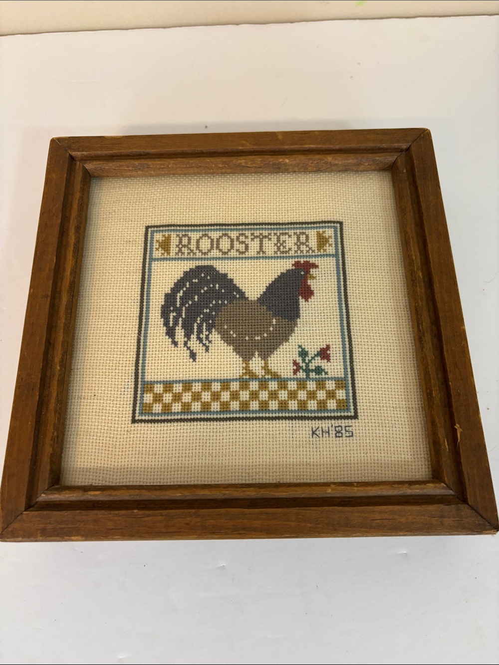 Vintage Handmade Rooster Farm Cross Stitch